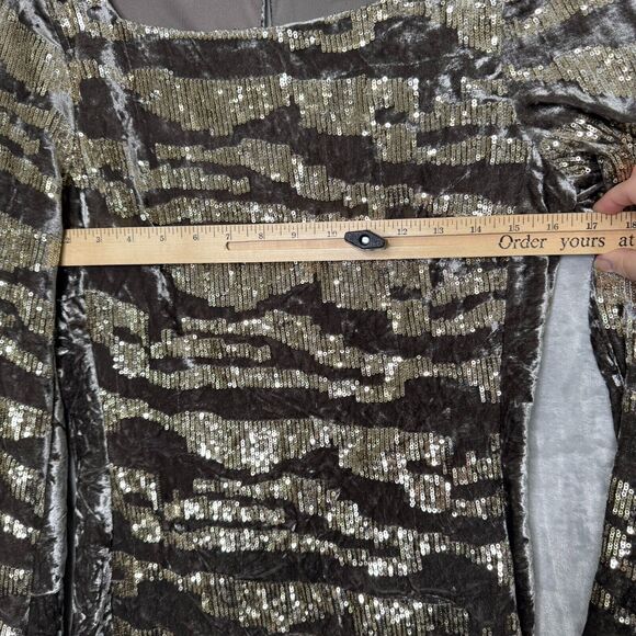 Boston Proper Dress Womens 4 Silver Gray Velvet Gold Sequin Party Cocktail - Picture 6 of 11